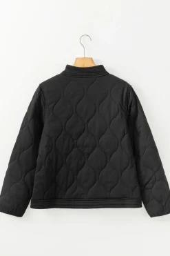 Outlet Dear-Lover Solid Color Quilted Snap Button Jacket Black