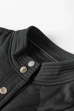 Outlet Dear-Lover Solid Color Quilted Snap Button Jacket Black