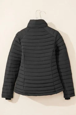 Sale Dear-Lover Solid Color Quilted Zip-up Puffer Jacket Black