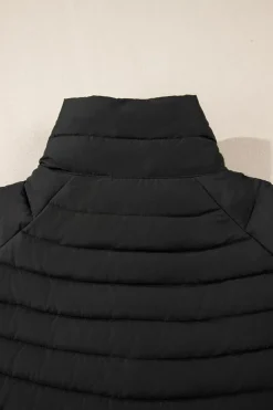 Sale Dear-Lover Solid Color Quilted Zip-up Puffer Jacket Black