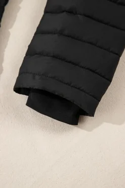 Sale Dear-Lover Solid Color Quilted Zip-up Puffer Jacket Black