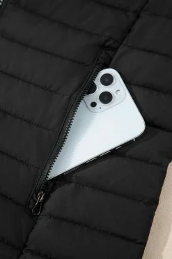 Sale Dear-Lover Solid Color Quilted Zip-up Puffer Jacket Black