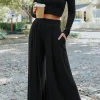 Fashion Dear-Lover Solid Color Ribbed Crop Top Long Pants Set Black