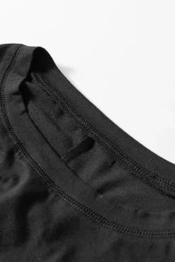 Sale Dear-Lover Solid Color Round Neck Basic Tunic T Shirt Black