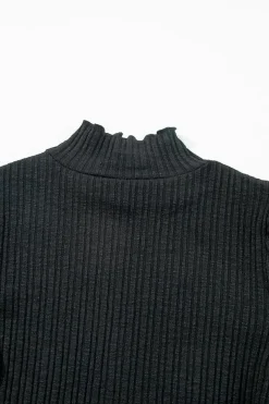 Discount Dear-Lover Solid Color Ruffled High Neck Long Sleeve Top Black