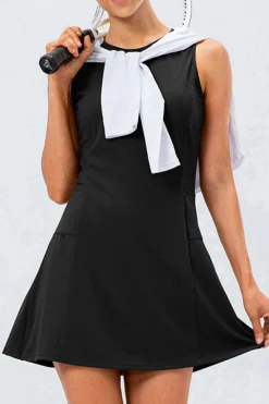 Outlet Dear-Lover Solid Color Sleeveless Basic Active Mini Dress Black