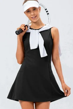 Outlet Dear-Lover Solid Color Sleeveless Basic Active Mini Dress Black