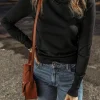 Clearance Dear-Lover Solid Color Slim Fit Lightweight Crew Neck Sweater Black