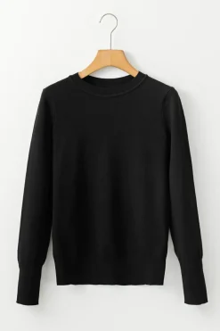 Clearance Dear-Lover Solid Color Slim Fit Lightweight Crew Neck Sweater Black