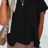 Fashion Dear-Lover Solid Color Sweater Tee with Side Slits Black