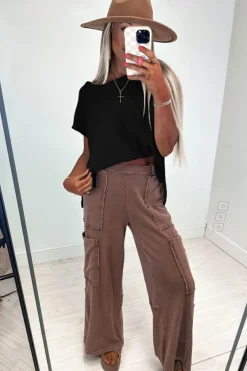 Fashion Dear-Lover Solid Color Sweater Tee with Side Slits Black