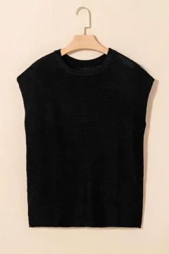 Fashion Dear-Lover Solid Color Sweater Tee with Side Slits Black