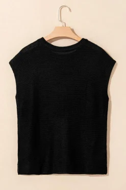 Fashion Dear-Lover Solid Color Sweater Tee with Side Slits Black