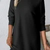 Outlet Dear-Lover Solid Color Textured Long Sleeve Shift Dress Black
