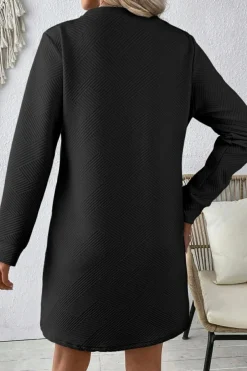 Outlet Dear-Lover Solid Color Textured Long Sleeve Shift Dress Black