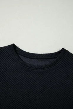 Outlet Dear-Lover Solid Color Textured Long Sleeve Shift Dress Black