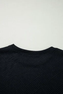 Outlet Dear-Lover Solid Color Textured Long Sleeve Shift Dress Black