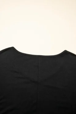 Discount Dear-Lover Solid Colour V-Neck Double Layer Sleeve Loose T-Shirt Black