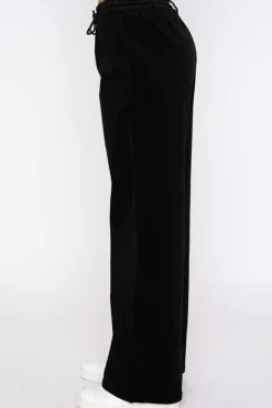 New Dear-Lover Solid Drawstring Waist Wide Leg Pants Black