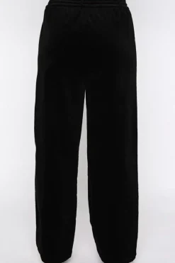 New Dear-Lover Solid Drawstring Waist Wide Leg Pants Black