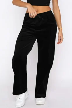 New Dear-Lover Solid Drawstring Waist Wide Leg Pants Black