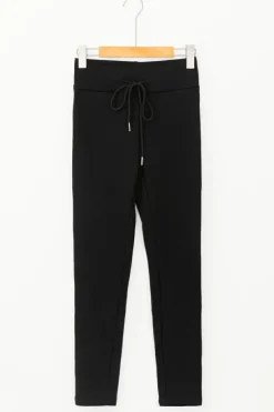 Best Dear-Lover Solid Drawstring Waist Thermal Lined Leggings Black