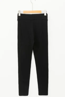 Best Dear-Lover Solid Drawstring Waist Thermal Lined Leggings Black