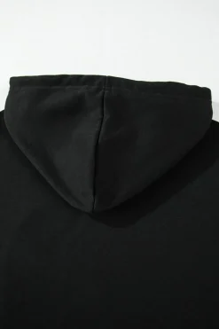 New Dear-Lover Solid Drop Shoulder Drawstring Cropped Hoodie Black