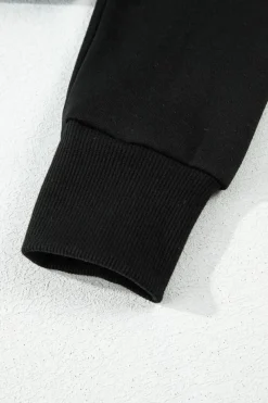 New Dear-Lover Solid Drop Shoulder Drawstring Cropped Hoodie Black