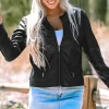 Online Dear-Lover Solid Faux Leather Zipper Slim Fit Bomber Jacket Black