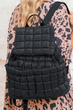 Hot Dear-Lover Solid Flapped Quilted Puffer Backpack Black