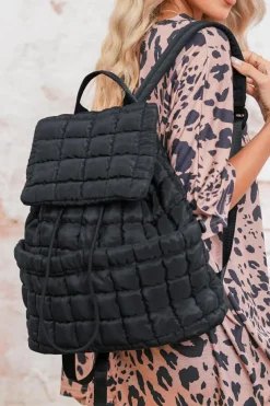 Hot Dear-Lover Solid Flapped Quilted Puffer Backpack Black