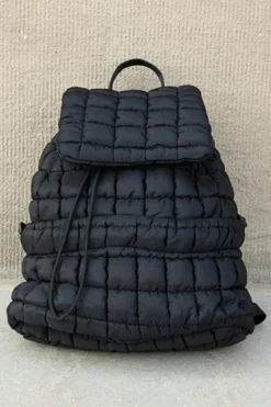Hot Dear-Lover Solid Flapped Quilted Puffer Backpack Black