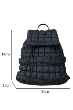 Hot Dear-Lover Solid Flapped Quilted Puffer Backpack Black