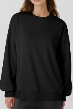 Online Dear-Lover Solid Fleece Lined Drop Shoulder High Low Sweatshirt Black