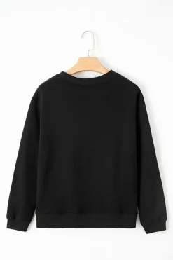 Best Dear-Lover Solid Fleece Lined Drop Shoulder Terry Sweatshirt Black