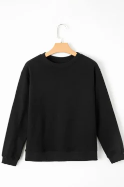 Best Dear-Lover Solid Fleece Lined Drop Shoulder Terry Sweatshirt Black