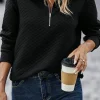 Best Dear-Lover Solid Half Zipper Quilted Pullover Sweatshirt Black