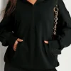 Discount Dear-Lover Solid Kangaroo Pocket Half Zipper Oversized Hoodie Black