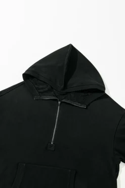 Discount Dear-Lover Solid Kangaroo Pocket Half Zipper Oversized Hoodie Black