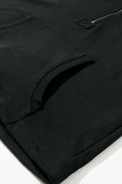 Discount Dear-Lover Solid Kangaroo Pocket Half Zipper Oversized Hoodie Black