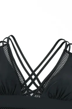 Hot Dear-Lover Solid Mesh One Piece Swimsuit Black