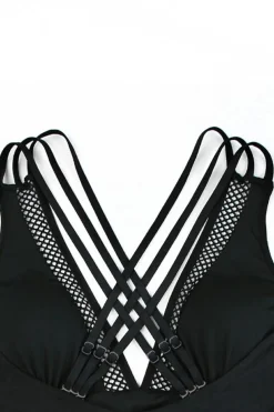 Hot Dear-Lover Solid Mesh One Piece Swimsuit Black