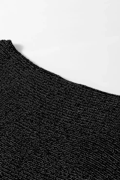 Sale Dear-Lover Solid O Neck Balloon Sleeve Loose Fit Sweater Black