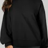Best Dear-Lover Solid O Neck High Low Hem Pullover Sweatshirt Black