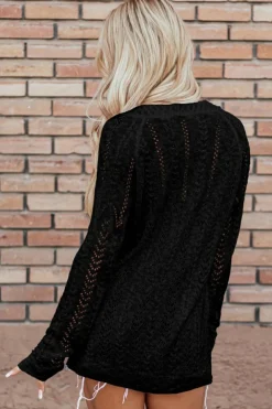 Discount Dear-Lover Solid Open Knit Cardigan Black