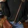 New Dear-Lover Solid Patchwork Sleeve Round Neck Sweatshirt Black