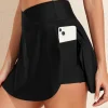 Hot Dear-Lover Solid Pocketed Crossover High Waist Swim Skort Black