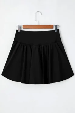 Hot Dear-Lover Solid Pocketed Crossover High Waist Swim Skort Black