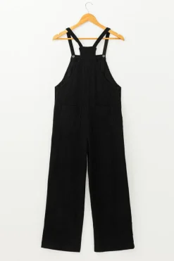 Clearance Dear-Lover Solid Pocketed Loose Fit Corduroy Overall Black